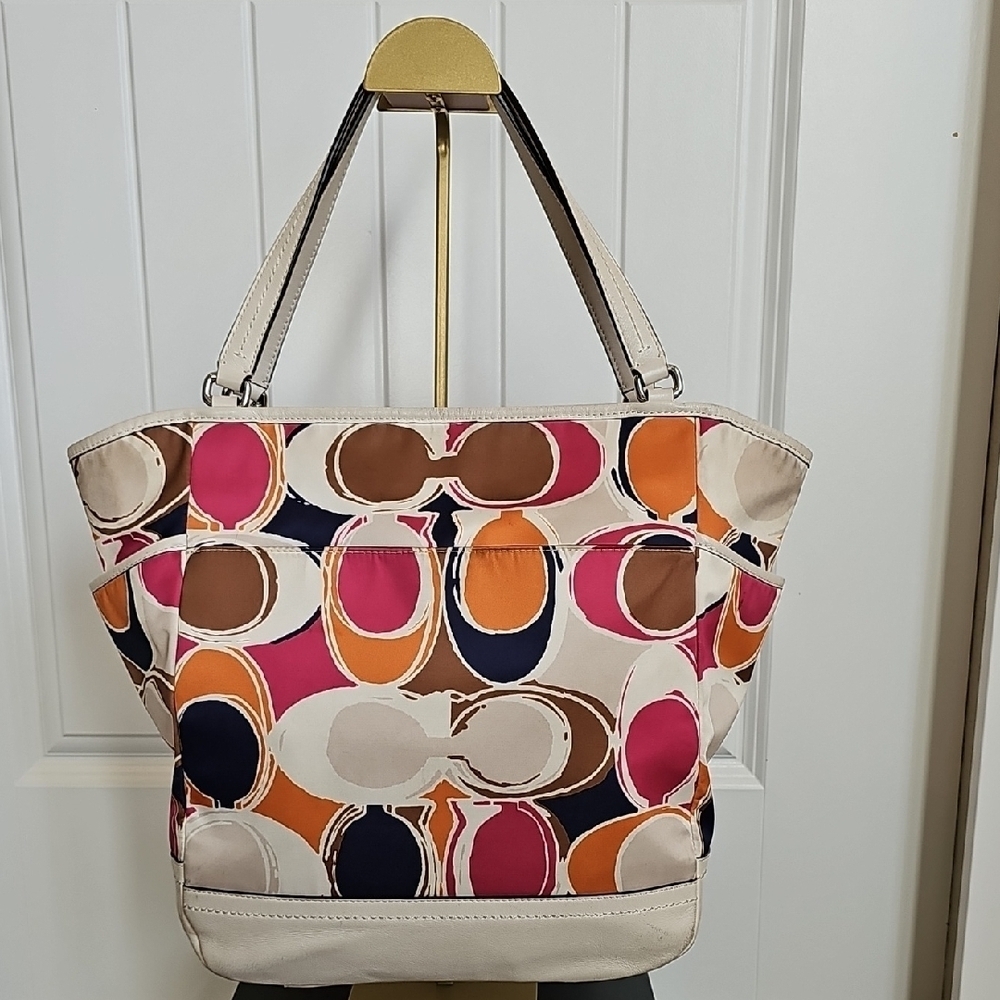 Coach 2013 Muticolor Part Op Ast Satin and Leather Carrie Tote - Picture 5 of 14